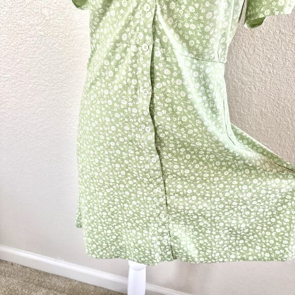 Madewell Jennifer Size 4 V-neck Button Front Pastel Green Floral Mini Sun Dress - Picture 7 of 16